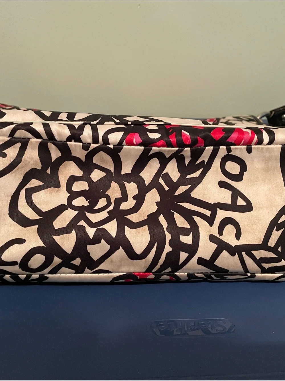 Coach Floral Foldover / Cross-body in White, Black, Red & Hot Pink - Picture 7 of 16